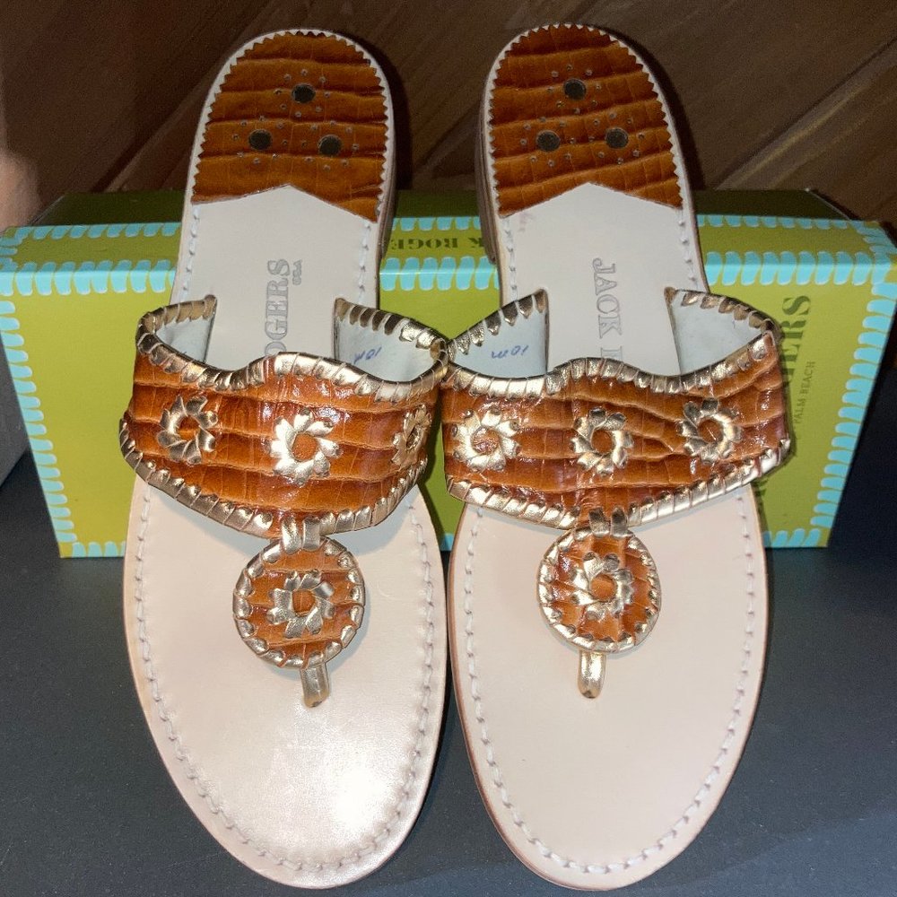 New Jack Rogers Brown & Gold Sandals Size 10 (14)